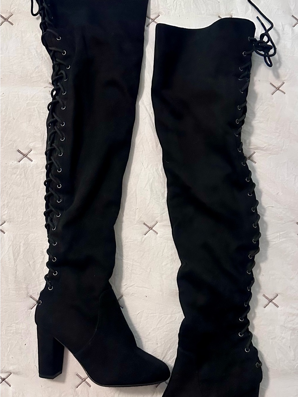 Express Black Lace-Up Over-the-Knee Block Heel Boots